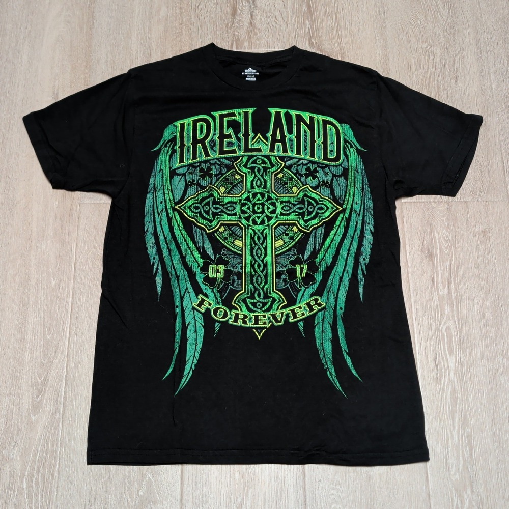 Way To Celebrate Ireland Forever Celtic Cross T-Shirt Mens L Black Green Tee